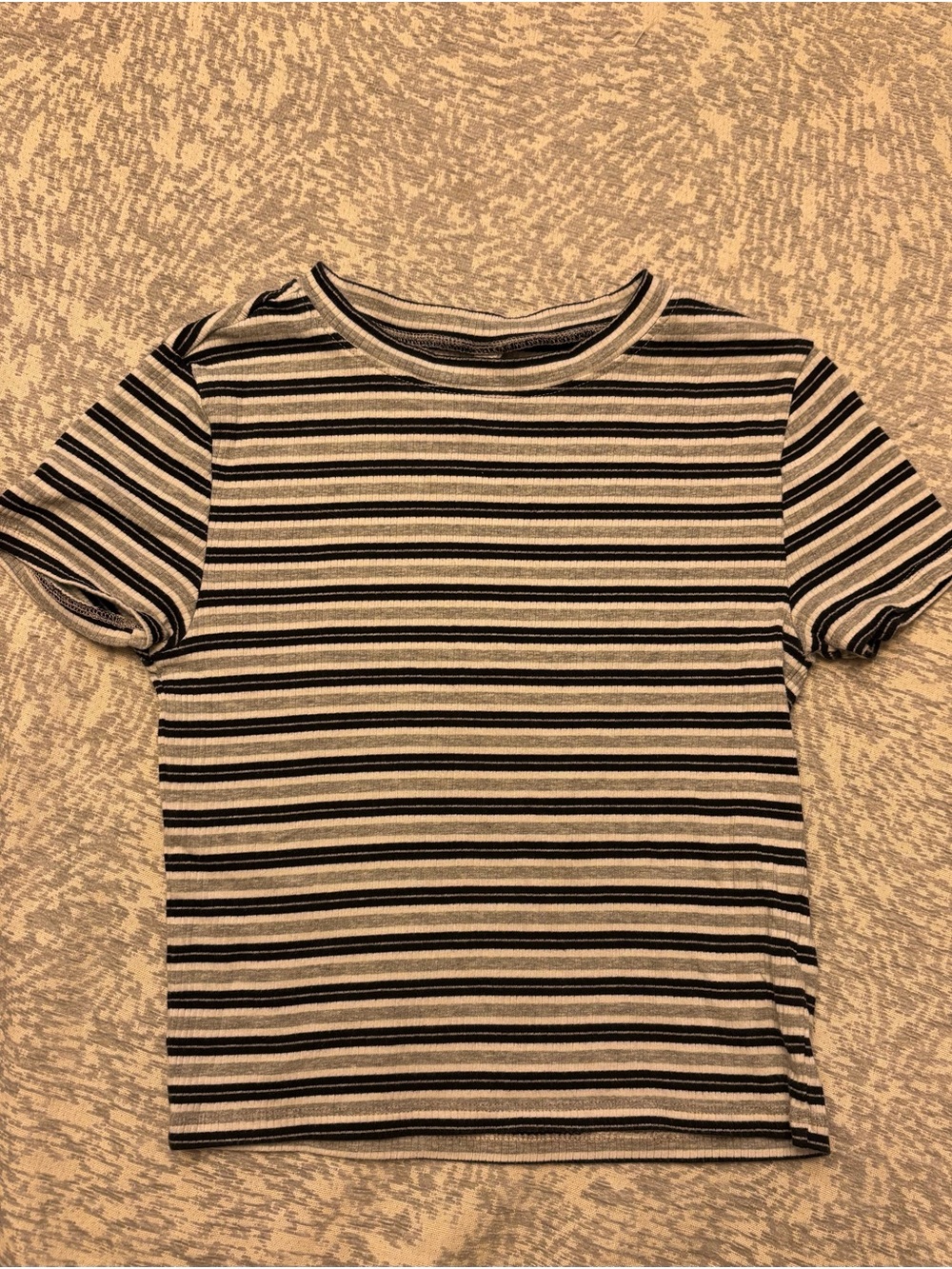 Divided Black and White Striped Short Sleeve Tee